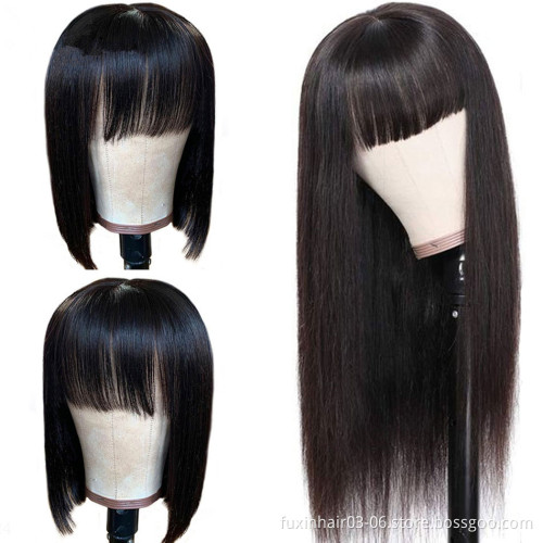 Wholesale Cuticle Aligned Brazilian Hair Human Hair 10 a Virgin Unprocessed Natural Head Spin Full Machine Wig With Bang